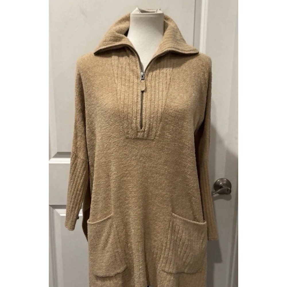 Barefoot Dreams CozyChic Ultra Lite Short Sleeve Quarter Zip Camel Brown Sz 2X